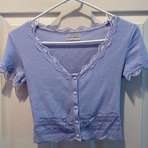 Urban Outfitters Blue Tee with Lace Detailing